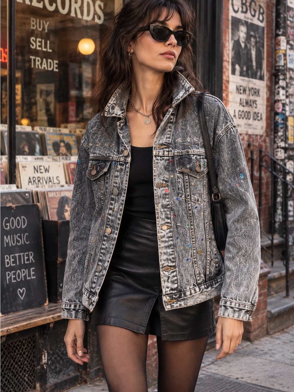 VINTAGE ROEBUCKS Rare 1980s Acid Washed Studded Jean Jacket, L